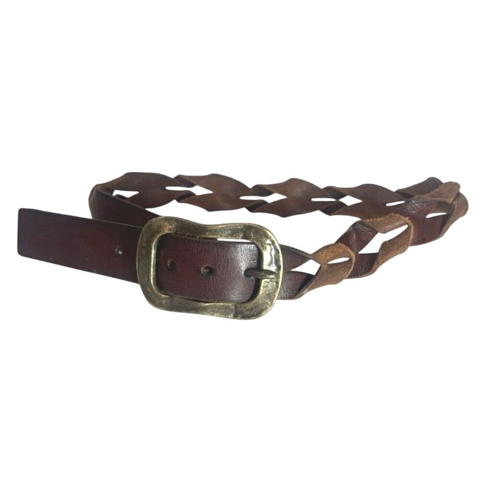 VTG Buckle Brand Inside Out Twisted Leather Belt Large Oblong Weathered Size 34"